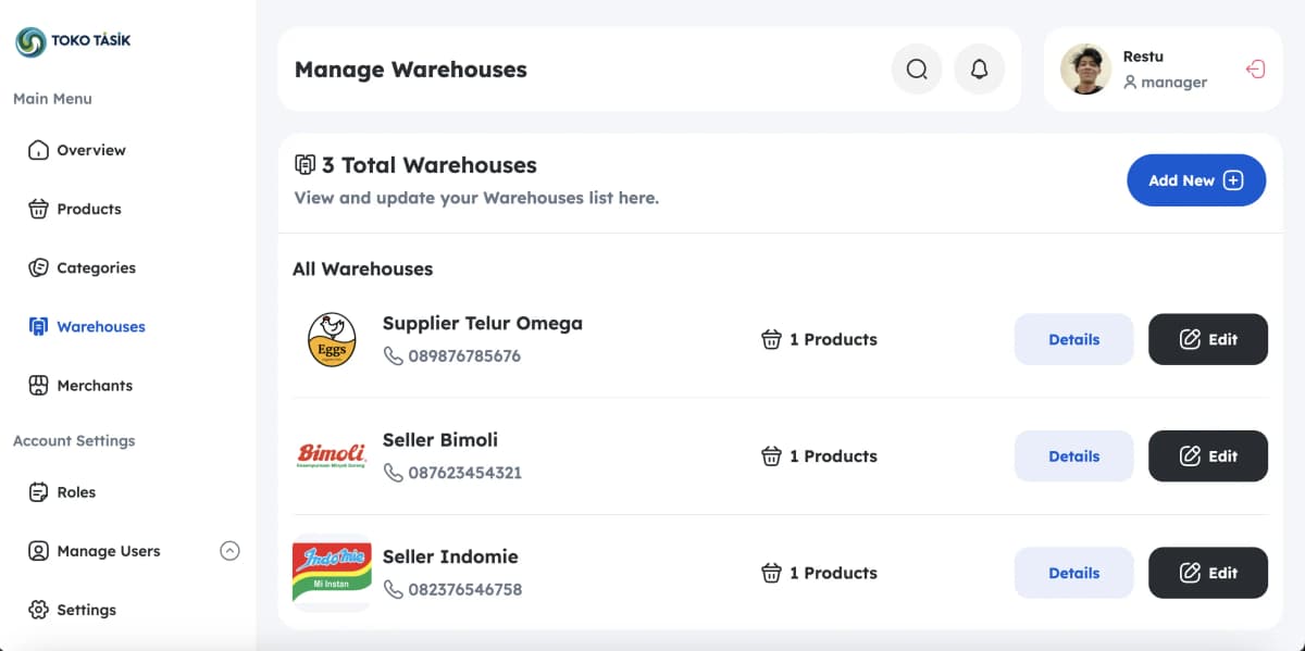 Warehouse & Merchant Management